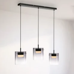 JUST LIGHT. LED-hængelampe Elio, røget glas, 3 lyskilder, sort^JUST LIGHT. GmbH Online