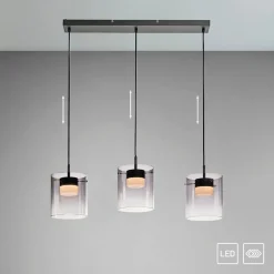 JUST LIGHT. LED-hængelampe Elio, røget glas, 3 lyskilder, sort^JUST LIGHT. GmbH Online