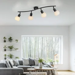 JUST LIGHT. GmbH Loftlamper>JUST LIGHT. Loki loftlampe, 4 lyskilder, sort, jern, glas