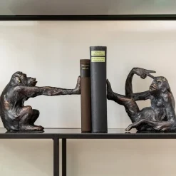 Bogstøtte Abe, polyresin, sort, sæt med 2 stk^KARE Clearance