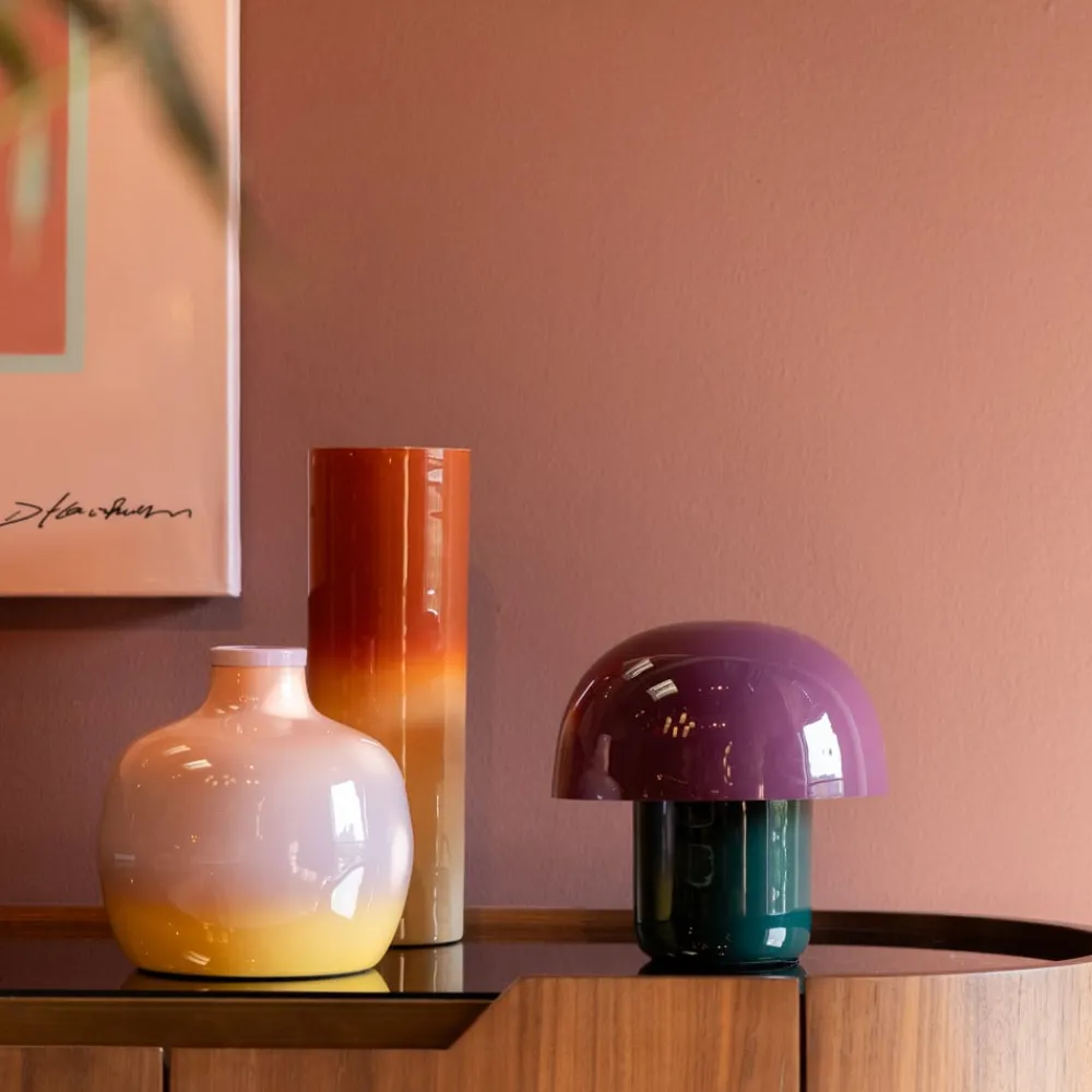 KARE bordlampe Mushroom, lilla/grøn, metal, 20 cm, E14