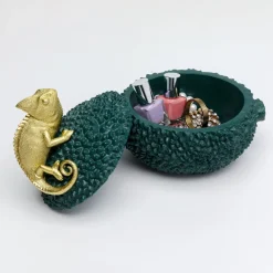 dekorationsæske Chameleon, højde 20 cm, mørkegrøn, guld^KARE Sale