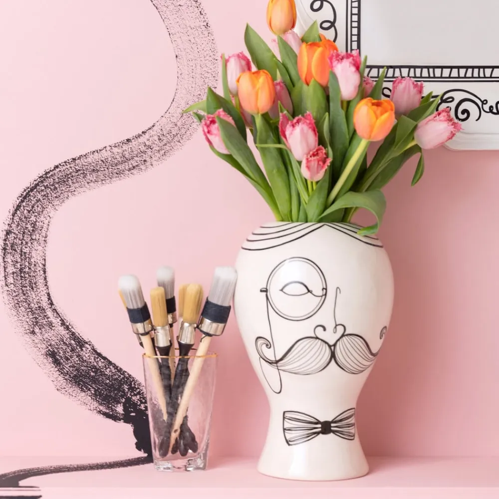 Favola Men-vase, højde 30 cm, keramik, sort/hvid^KARE