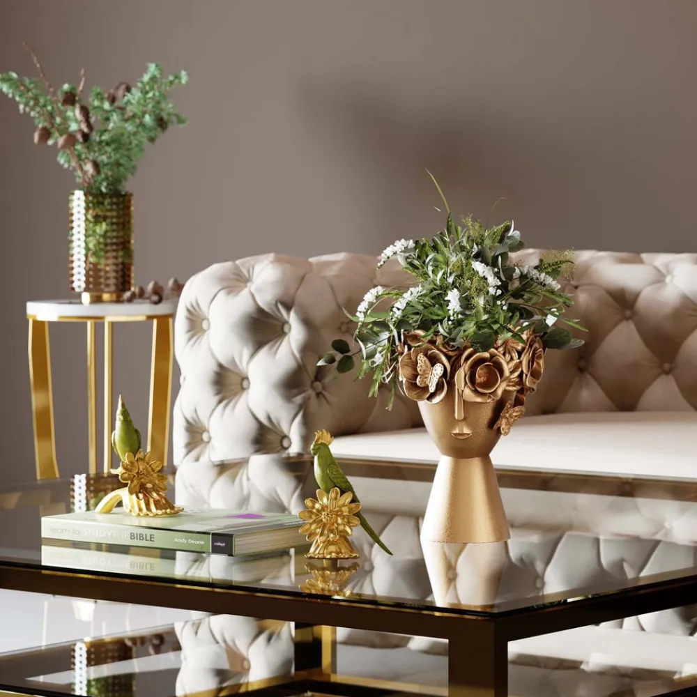 Flowercrown dekorativ vase, højde 30 cm, Ø 20 cm, guldfarvet^KARE Best