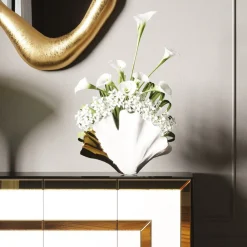 KARE Møbel Og Interiør>Ginkgo Elegance-vase, højde 18 cm, stentøj, hvid, guld
