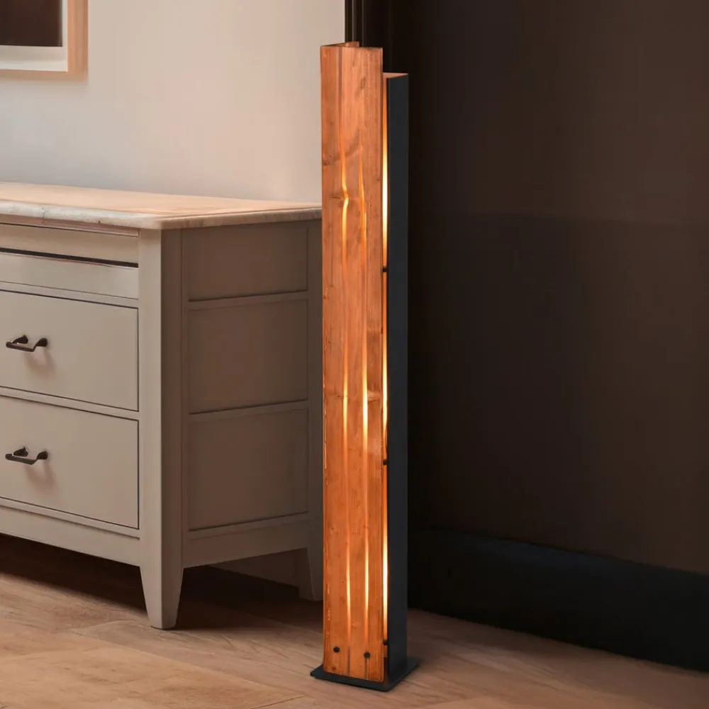 Trio Lighting Karuni gulvlampe, træ, metal, lysebrun, sort