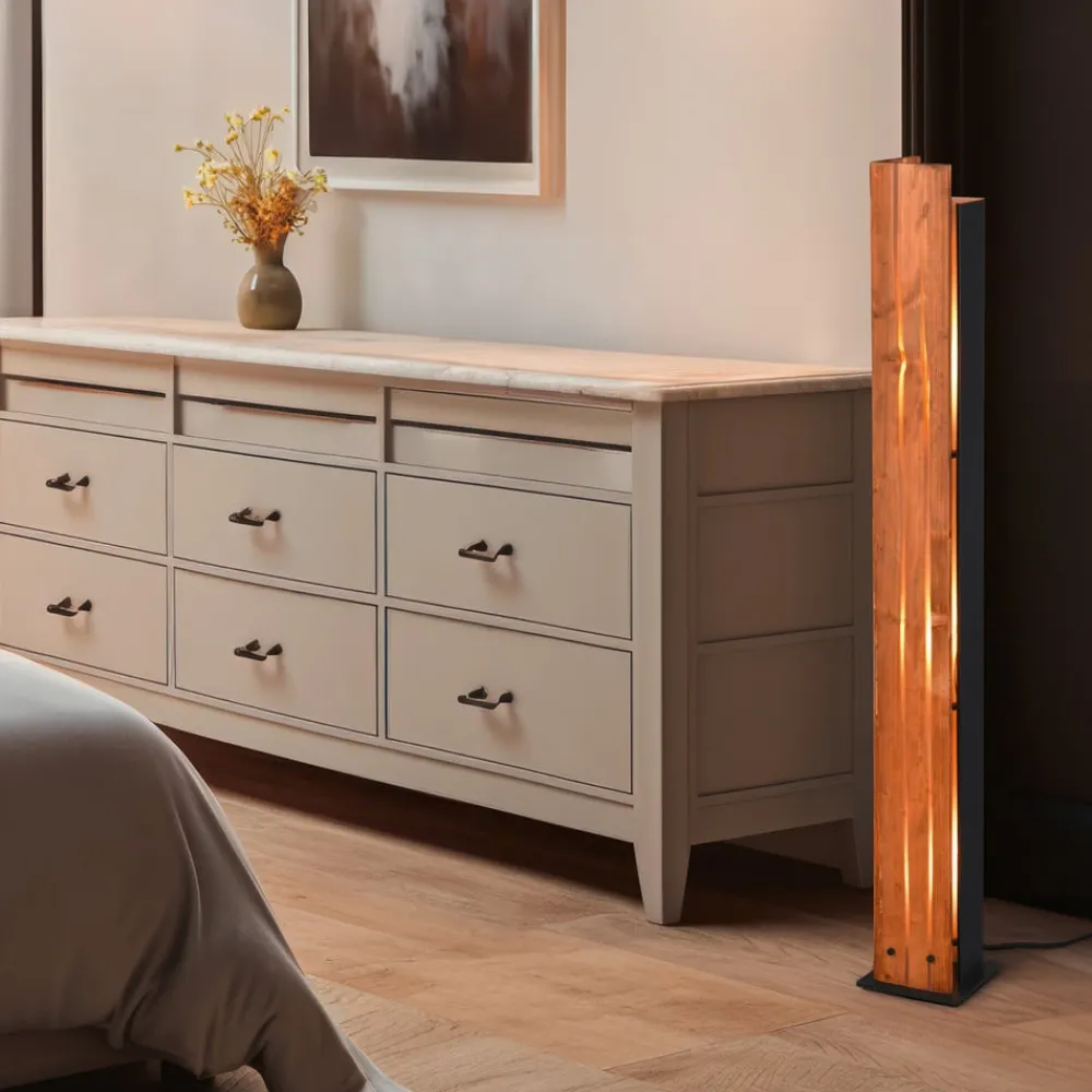 Trio Lighting Karuni gulvlampe, træ, metal, lysebrun, sort