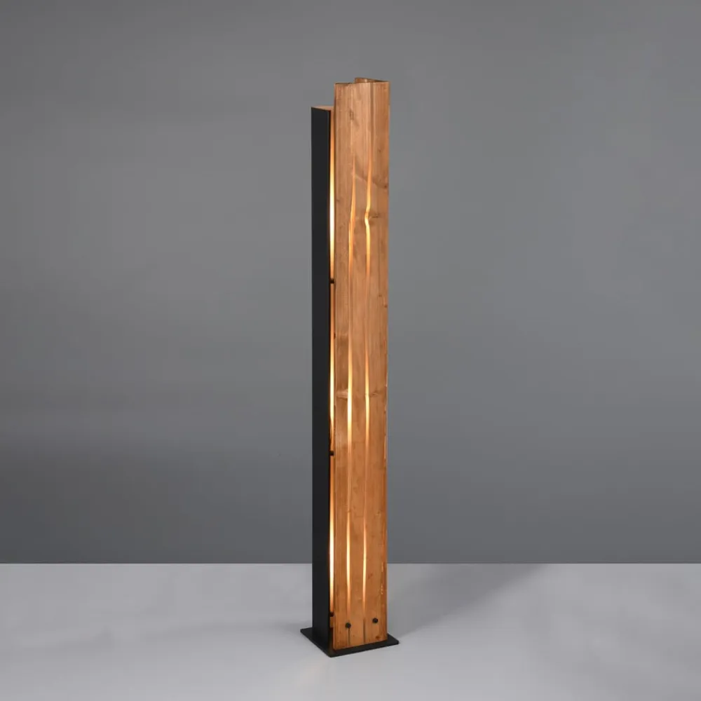 Trio Lighting Karuni gulvlampe, træ, metal, lysebrun, sort