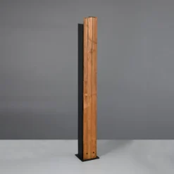 Trio Lighting Karuni gulvlampe, træ, metal, lysebrun, sort