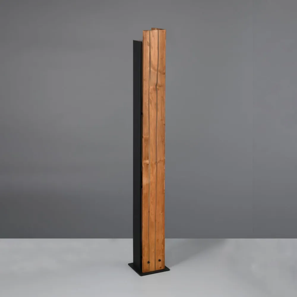 Trio Lighting Karuni gulvlampe, træ, metal, lysebrun, sort