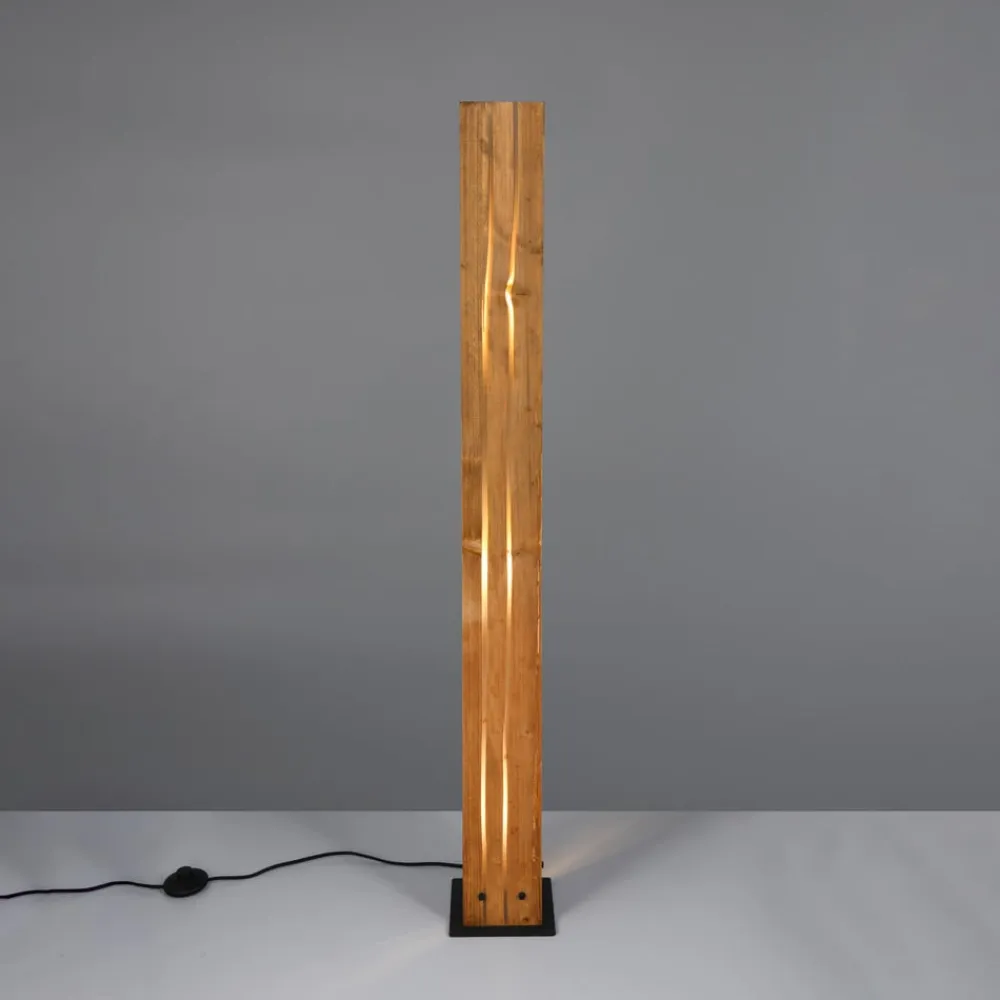 Trio Lighting Karuni gulvlampe, træ, metal, lysebrun, sort