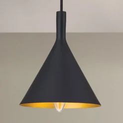 Kegleformet pendellampe Gunda i sort-guld^ORION