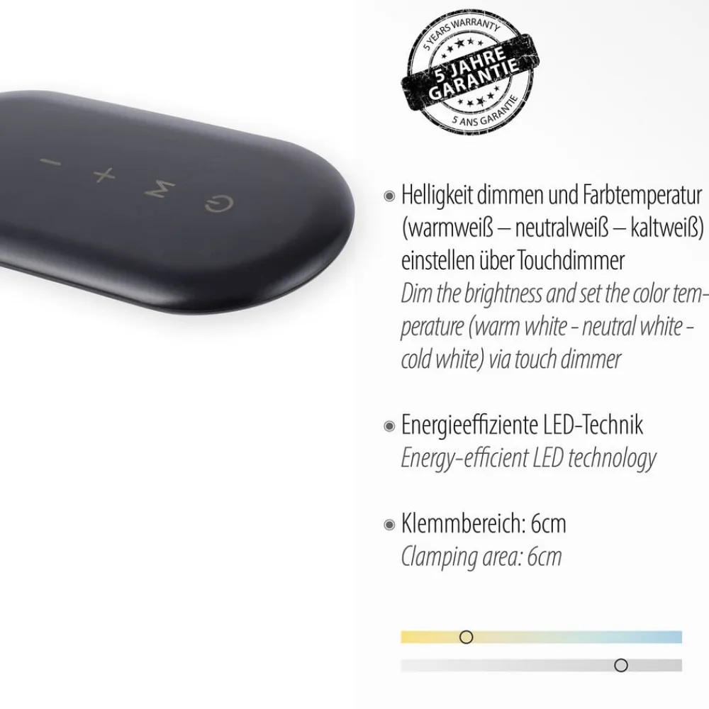 JUST LIGHT. GmbH Kelly LED-klemmelampe, CCT, kan dæmpes