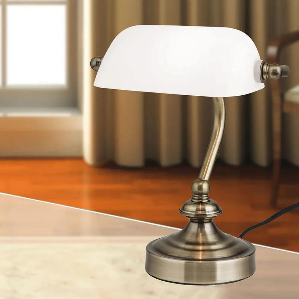 ORION Klassisk bank bordlampe Zora med glasskærm