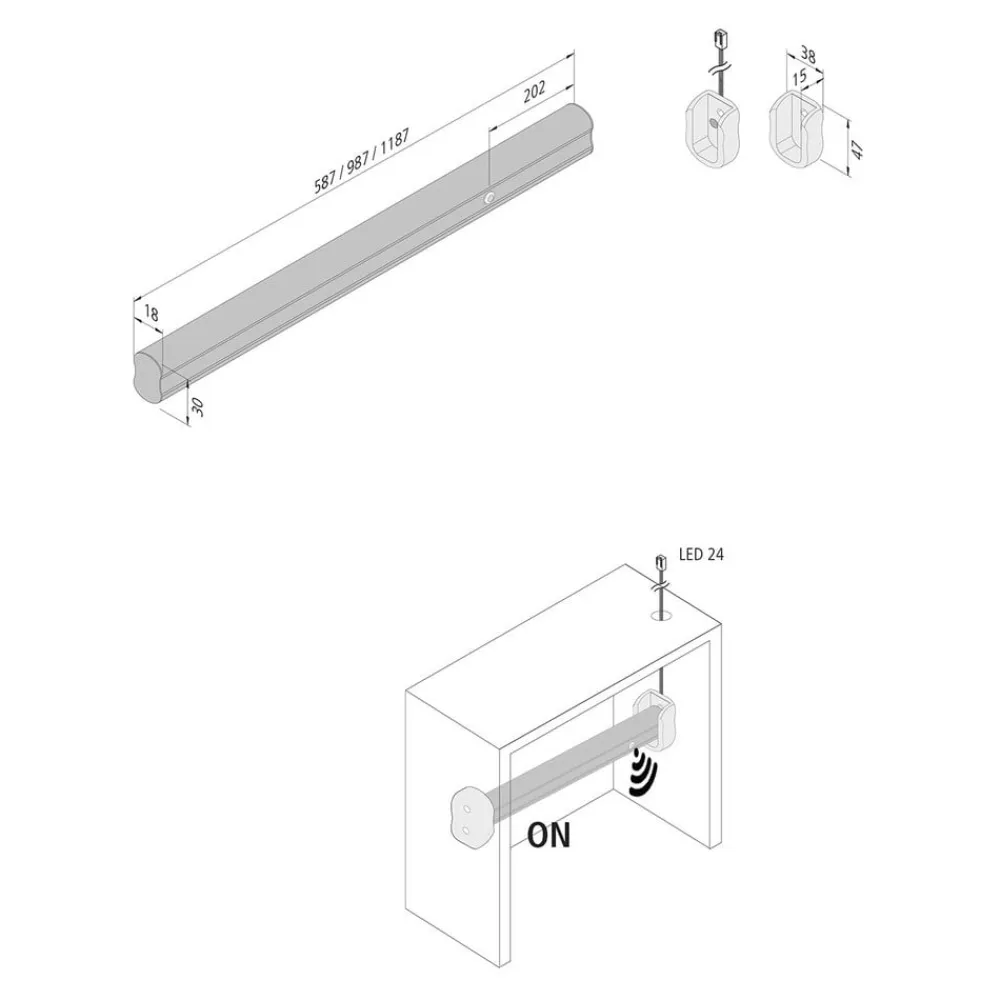 Hera Underskabsbelysning>Klædeskabslampe med sensor, 60 cm