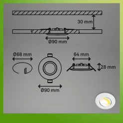 Klira indbygningslampe, hvid, Ø 9 cm, drejelig, 3 stk^Briloner