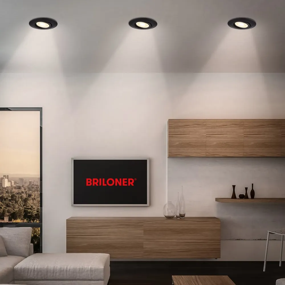 Briloner Klira indbygningslampe, sort, Ø 9 cm, drejelig, 3 stk