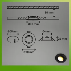 Briloner Klira indbygningslampe, sort, Ø 9 cm, drejelig, 3 stk