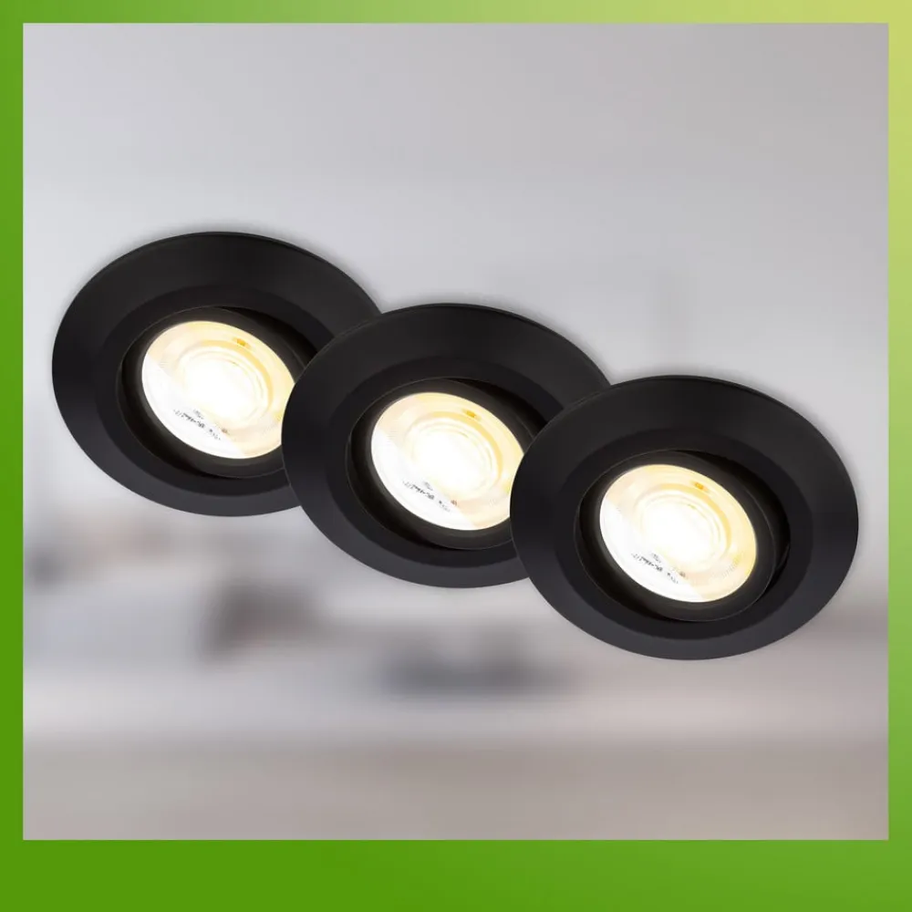 Briloner Klira indbygningslampe, sort, Ø 9 cm, drejelig, 3 stk