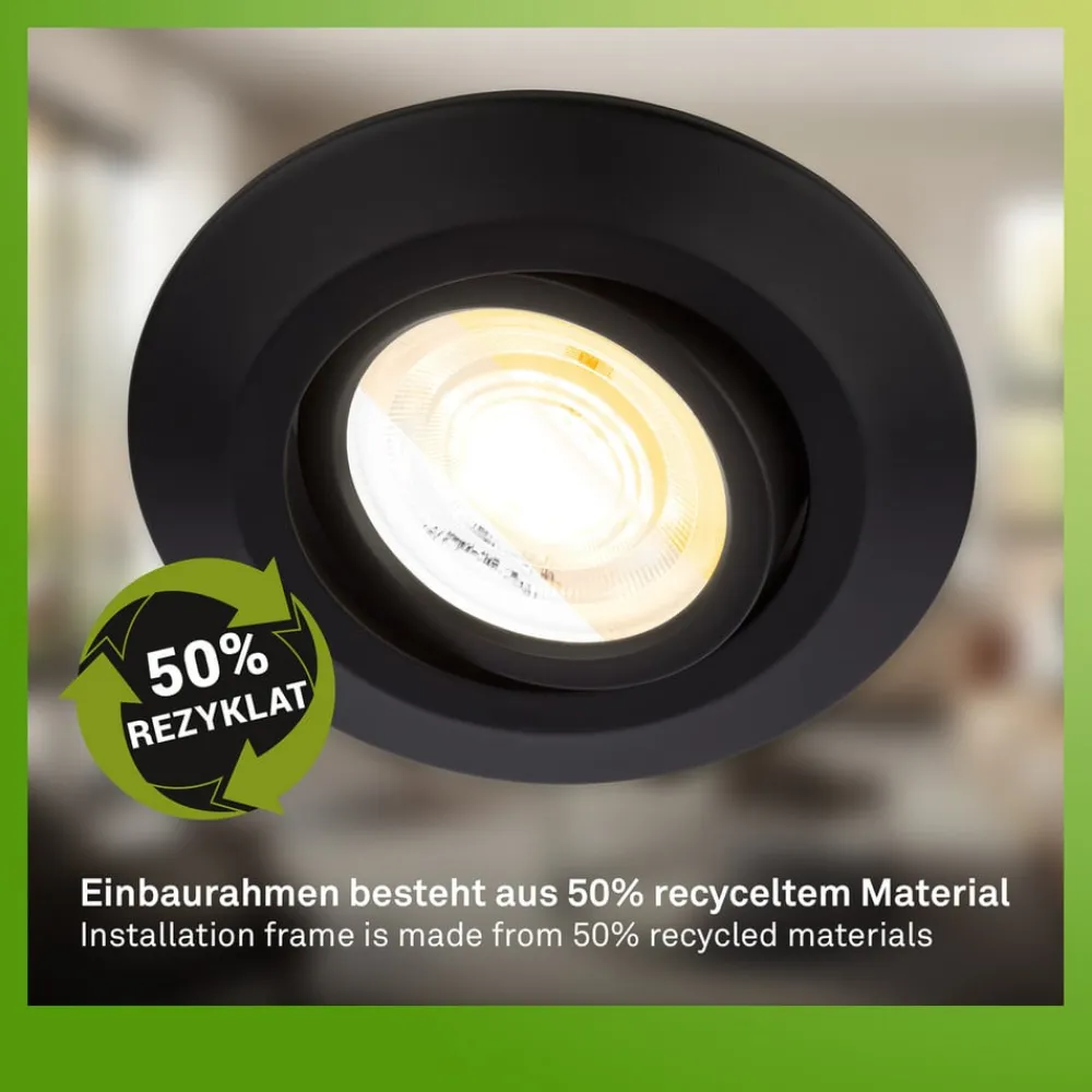 Briloner Klira indbygningslampe, sort, Ø 9 cm, drejelig, 3 stk
