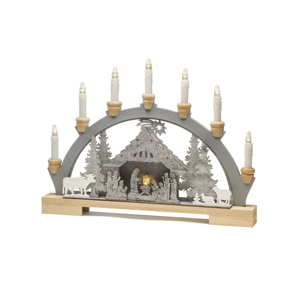 Konstsmide Christmas Krybbe LED-adventsstage af træ, batteridrift