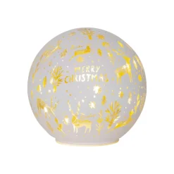 STAR TRADING Dekorationsbelysning|Julepynt>Kugleformet LED-lampe Merry X-Mas Ø 15cm hvidt glas batteridrevet