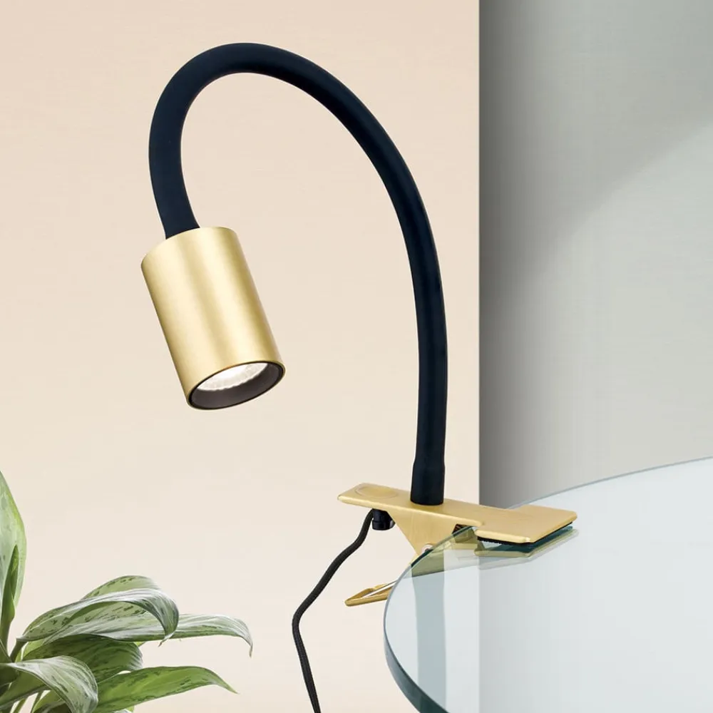 Kurt LED-klemmelampe, mat messing^ORION Outlet