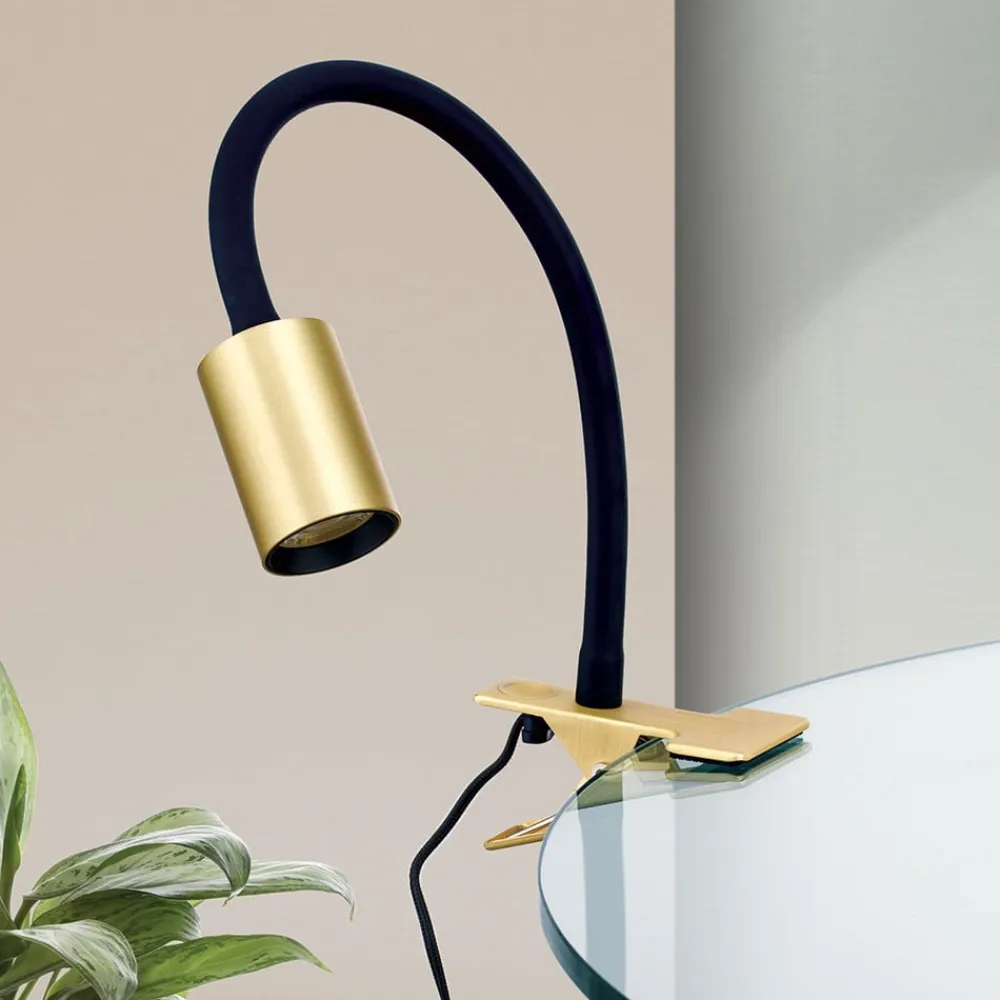 Kurt LED-klemmelampe, mat messing^ORION Outlet