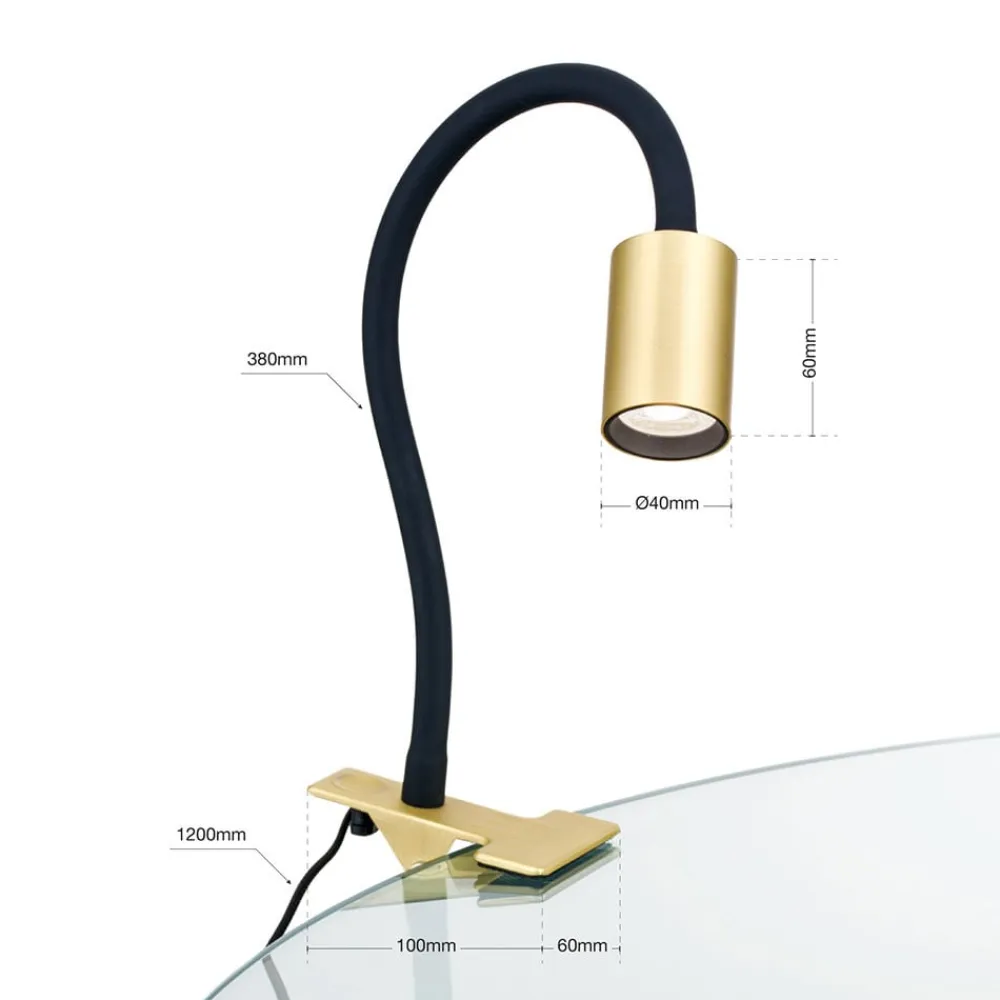 Kurt LED-klemmelampe, mat messing^ORION Outlet