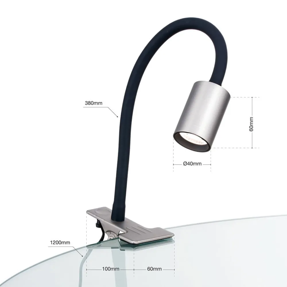 Kurt LED-klemmelampe, mat nikkel^ORION Sale