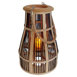 Näve Kurv LED-dekolampe med solcelle, 34 cm, sort/natur