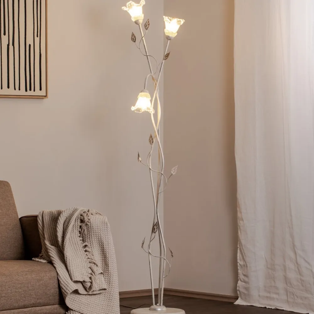 ONLI Lancia gulvlampe, elfenbensfarvet, 3 lyskilder, jern, glas