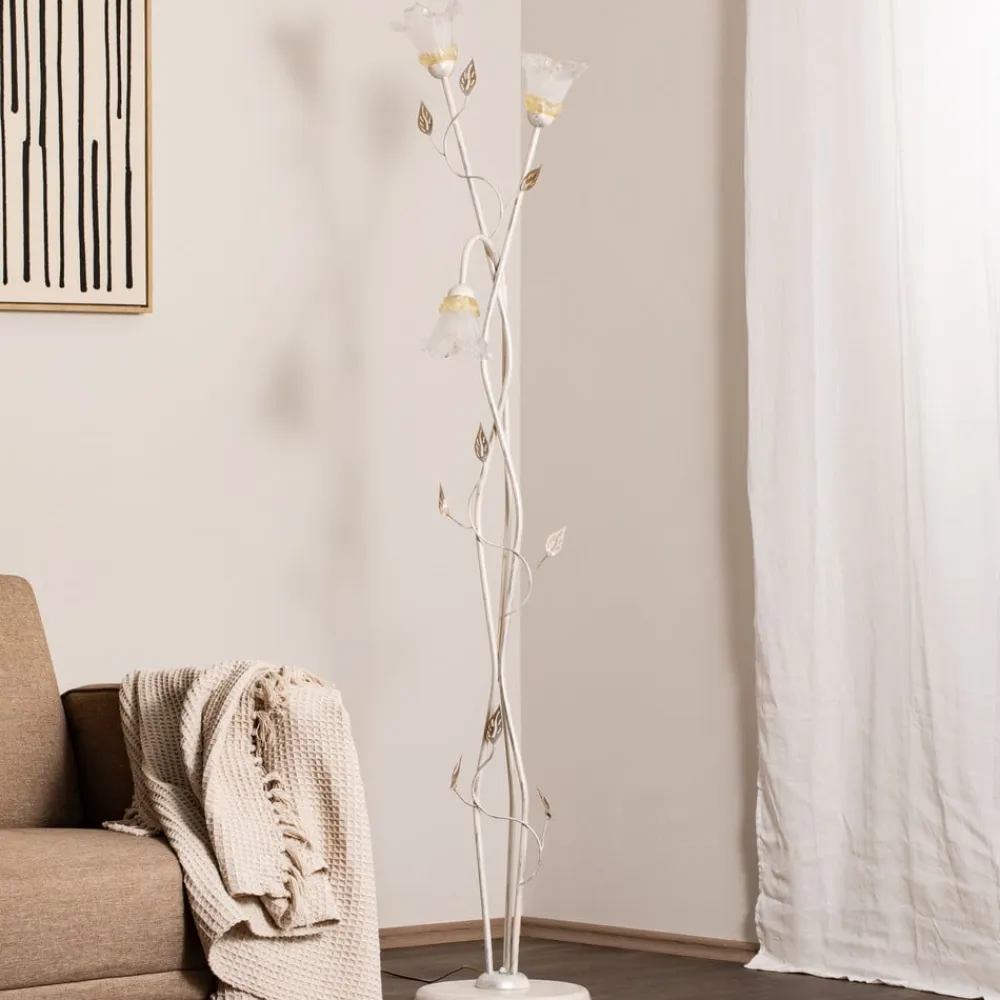 ONLI Lancia gulvlampe, elfenbensfarvet, 3 lyskilder, jern, glas