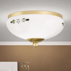 ORION Landhaus loftlampe, messing, opal grøn, Ø 21 cm