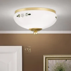 ORION Landhaus loftlampe, messing, opal grøn, Ø 21 cm