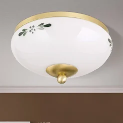 ORION Landhaus loftlampe, messing, opal grøn, Ø 21 cm