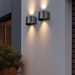 LED genopladelig udendørs væglampe Talent, sort, bredde 16 cm Sensor^Reality Leuchten