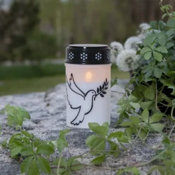 STAR TRADING Dekorationsbelysning>LED gravlys Due, hvid/sort plast 12,5 cm batteri