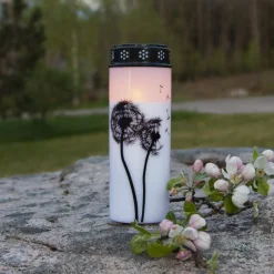 STAR TRADING LED gravlys Mælkebøtte, 21 cm hvid/sort plast batteri