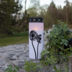 STAR TRADING LED gravlys Mælkebøtte, 21 cm hvid/sort plast batteri