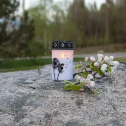 STAR TRADING Dekorationsbelysning>LED gravlys Mælkebøtte, 12 cm hvid/sort plast batteri