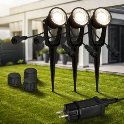 Briloner Udendørs Spot>LED jordspydsspot 3918035 12V startsæt med 3, sort, Ø 5 cm