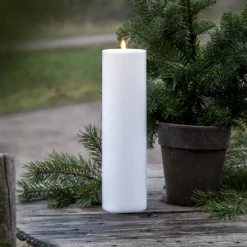 LED lys Flamme Rak 37,5 cm hvid plast batteridrevet^STAR TRADING Online