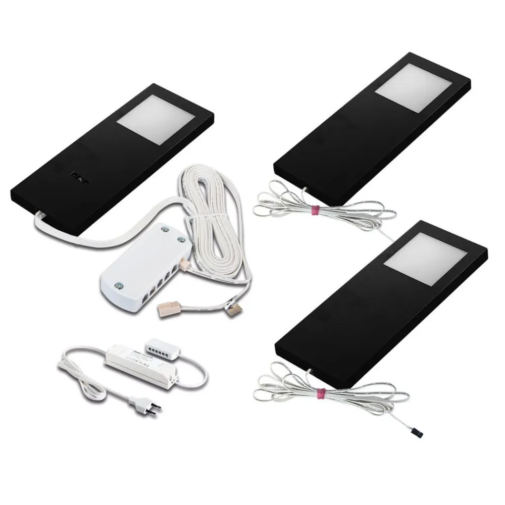 Hera Underskabsbelysning>LED Slim-Pad F underskabslampe 3 stk. 3.000 K sort