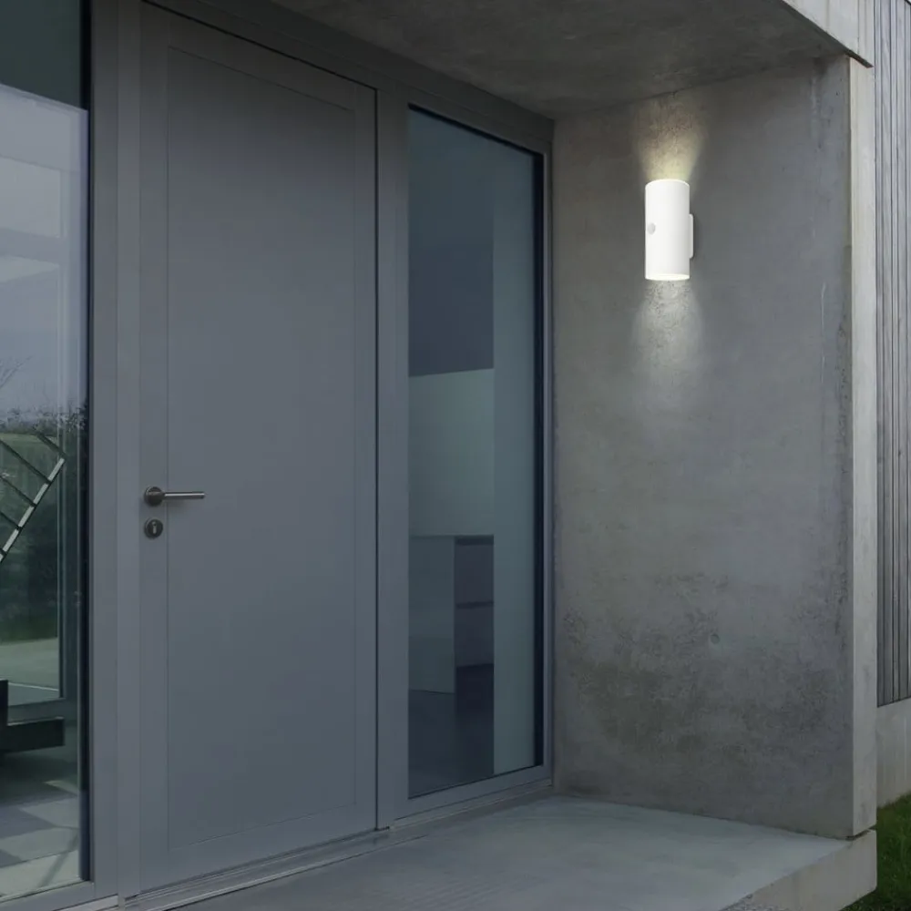 LED-akkudrevet udendørs væglampe, hvid, sensor, op/ned^Briloner New