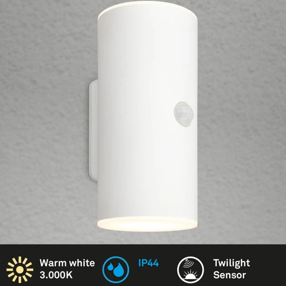 LED-akkudrevet udendørs væglampe, hvid, sensor, op/ned^Briloner New