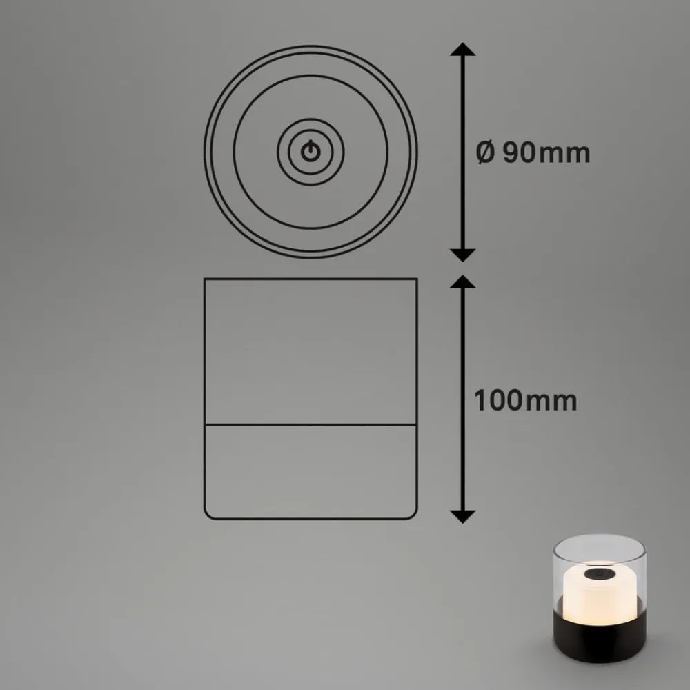 Briloner Dekorationsbelysning|Terrassebelysning>LED-batteri-bordlampe 7438 IP44 dæmper, sort