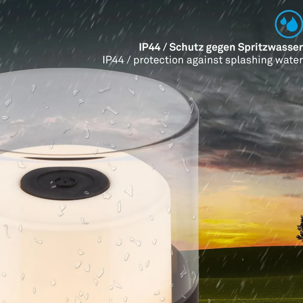 Briloner Dekorationsbelysning|Terrassebelysning>LED-batteri-bordlampe 7438 IP44 dæmper, sort