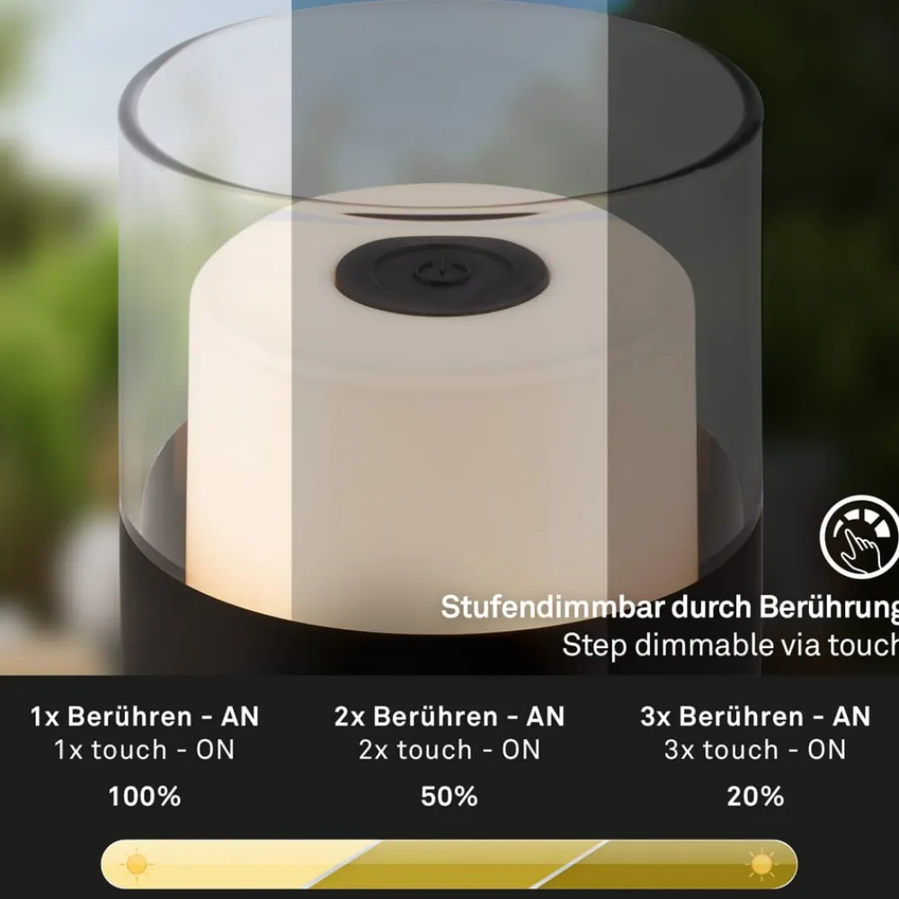 Briloner Dekorationsbelysning|Terrassebelysning>LED-batteri-bordlampe 7438 IP44 dæmper, sort