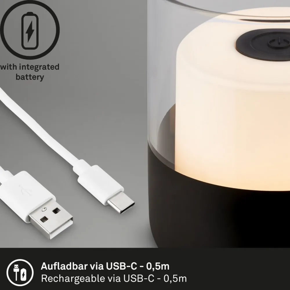 Briloner Dekorationsbelysning|Terrassebelysning>LED-batteri-bordlampe 7438 IP44 dæmper, sort